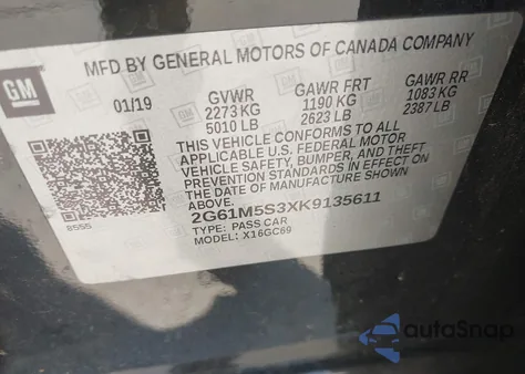 2019 Cadillac Xts Luxury z USA, uszkodzony, nr VIN 2G61M5S3XK9135611